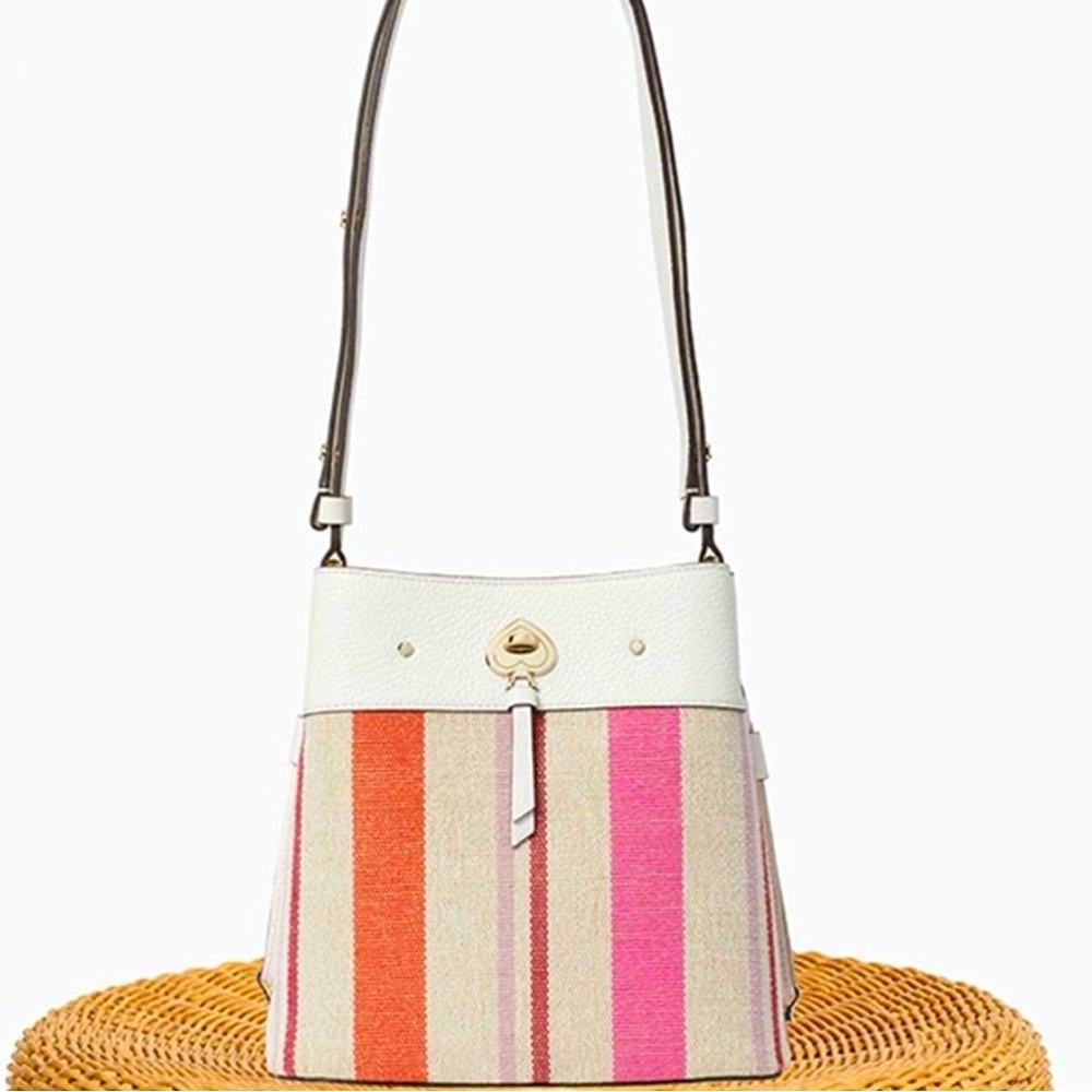 Kate Spade Stripe Appliqué Small Bucket Bag Shoulder Tote Crossbody Multi Color
